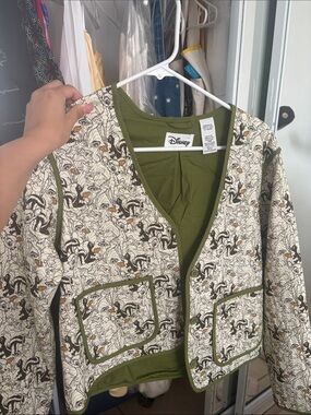 Disney Black-and-White Printed Jacket with Olive Trim